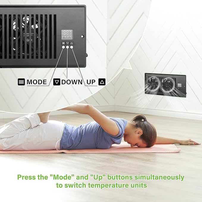 10 Inch Register Booster Fan with Thermostat, High Velocity Ventilation Fans with 10 Gear Wind Speed Switch and High Precision Thermal Probe, Black