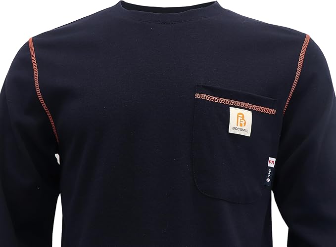 BOCOMAL FR Shirts for Men Lightweight Crew Long Sleeve Flame Resistant/Fire Retardant Shirt…
