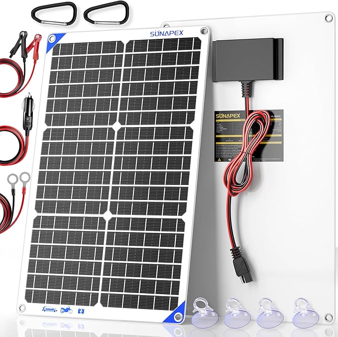 SUNAPEX 12V 30 Watt Solar Trickle Charger Maintainer - Waterproof Solar Powered Battery Charger - Solar Panel Kit Built-in Smart Charge Controller for Car Rv Trailer Truck Boat Automotive Marine