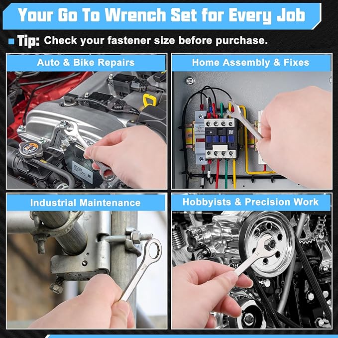 20Pcs Ultra-Thin Standard Metric and SAE 4mm-11mm & 5/32"-7/16" Mini Wrench Set Stainless Steel Open End and Box End Combination Wrench Set with Circle Ring,Gate Clip in Pouch
