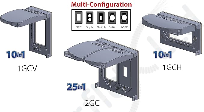 Sealproof 1-Gang Vertical Weatherproof Outdoor Metal Flat Outlet Cover, Single Gang Electrical Power Receptacle Protector, UL Listed, 4-in1, Gray