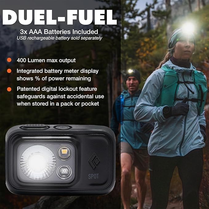 BLACK DIAMOND Spot 400 Headlamp | 400 Lumens Brightness, Dimmable | Waterproof & Durable | 3X AAA Battery Operated (Included) | Ops Black