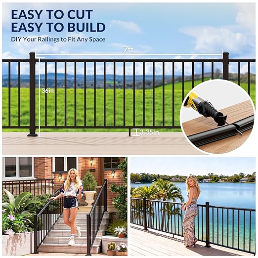 Egadis 36 in. H x 7 ft. W Porch and Deck Railing Kit, Aluminum Railing Kit, Black Textured AAMA 2604 Powder-Coat Finish Rail System for Outdoor Decks, Porches & Balconies (1 Post, 1 Panel)