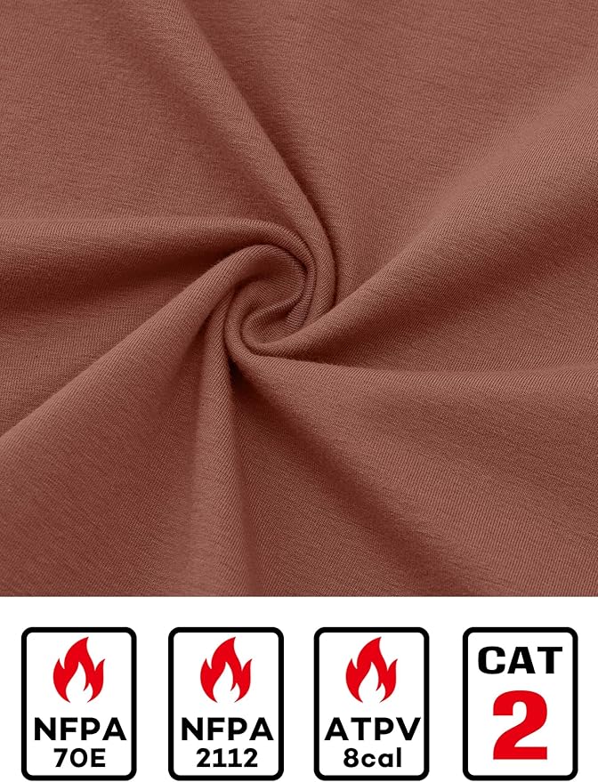 FR Shirts for Men 6oz Lightweight Stretch Work Shirt Flame Resistant Long Sleeve Henley Shirt CAT2