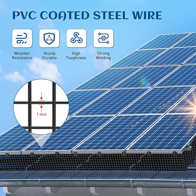 8inch x 100ft Solar Panel Bird Guard, Critter Guard for Solar Panels with 100 Pcs Stainless Steel Fasteners, Removable PVC Coated Pigeon Netting Wire for Squirrel, Bird, Critters Proofing