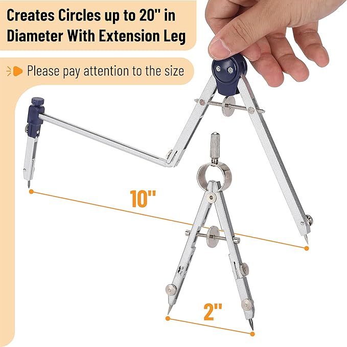 Mr. Pen- Professional Geometry Set Metal Compass, 7 pcs, Geometry Precision Tool Set with Shatterproof Storage Box, Drafting Tools & Drafting Kits