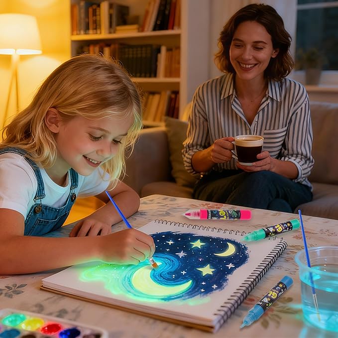 Glow in the Dark Acrylic Paint - Set of 12 Colors, Uv Reactive Blacklight Paints for Painting Outdoor and Indoor Decoration - Fluorescent Paint Kit for Canvas Art Supplies for Easter Chrismas Painting