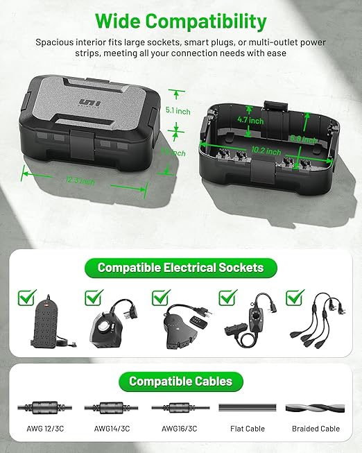 [2026 Upgrade] Outdoor Waterproof Electrical Box, (12.3 x 7.5 x 5.1 inch) with IP55 Waterproof Canvas, Weatherproof Extension Cord Cover, Protect Power Strip, Plug, Socket, Christmas Holiday Lights