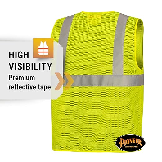 Pioneer Hi Vis Self-Extinguishing FR Safety Vest for Men & Women - Flame Resistant Mesh with Reflective Tape - Class 2