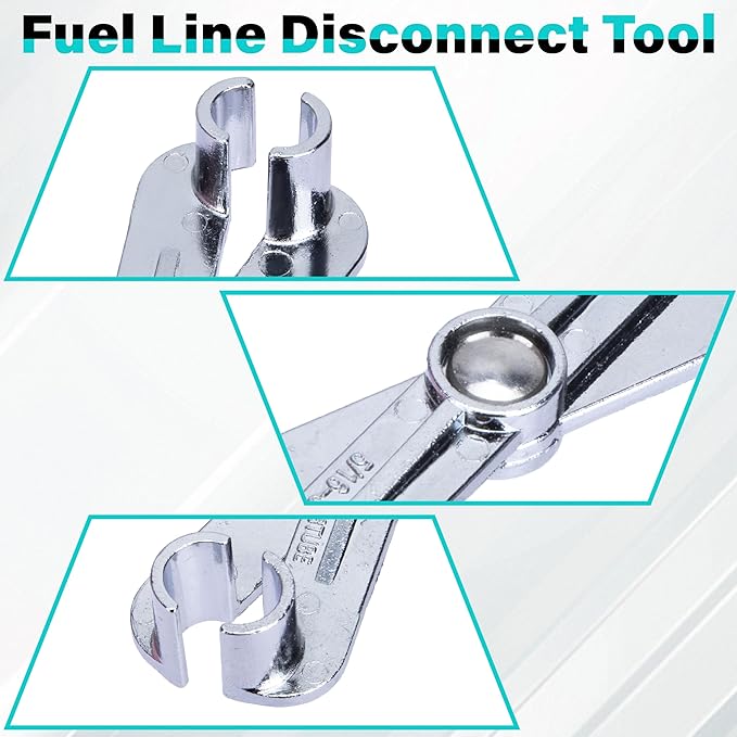 Fuel Line Disconnect Tool, 3/8 Inch and 5/16 Inch Metal Fuel Filter Removal Tool, Multi-Purpose Scissor Fuel Line Wrench Fittings for Fuel, Heater, and A/C Line Service, Universal for Most Vehicles