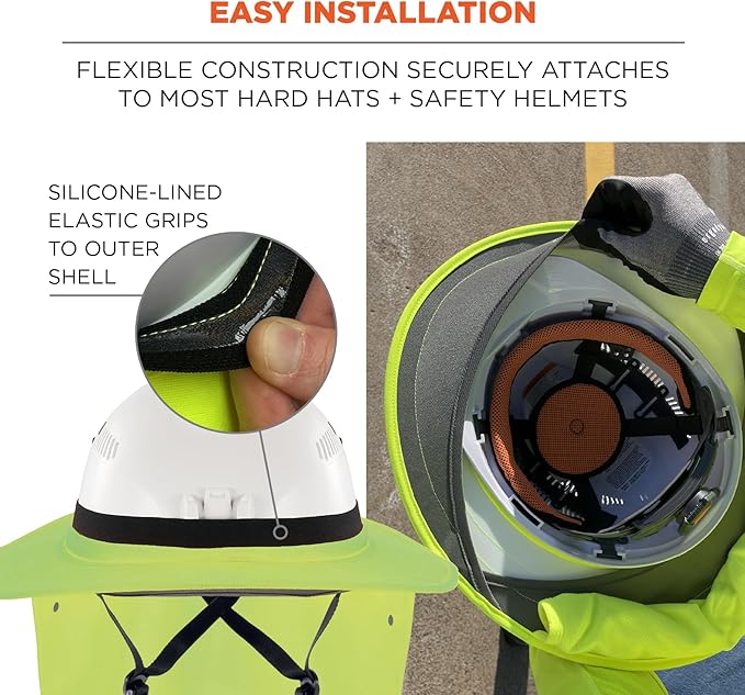Ergodyne Chill Its 6661 Universal Hard Hat Brim Sun Shade with Neck Flap, Safety Helmet Sun Shield