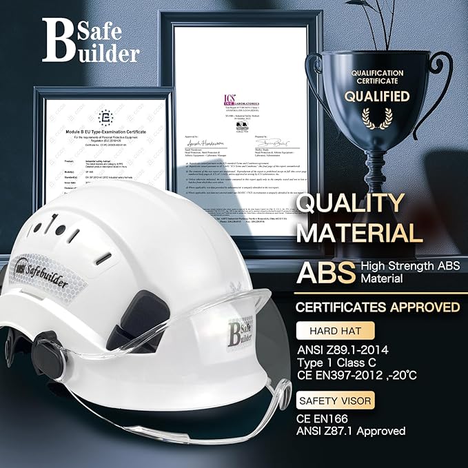 Construction Safety Helmet with Visor ABS Hard Hat Adjustable Ventilation Hardhats Industrial Work Head Protection for Men Certified ANSI/ISEA Z89.1