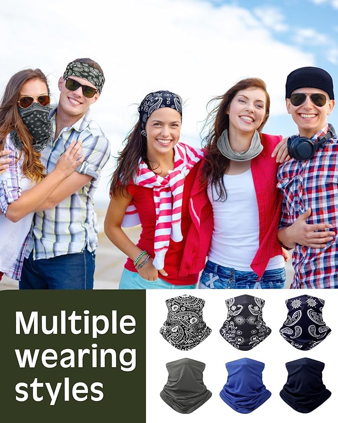 Cuffbow 12 Pack Neck Gaiters Face Mask Bandana Balaclava for Men Women Cooling Neck Gaiter Summer UV Sun Protection Scarf