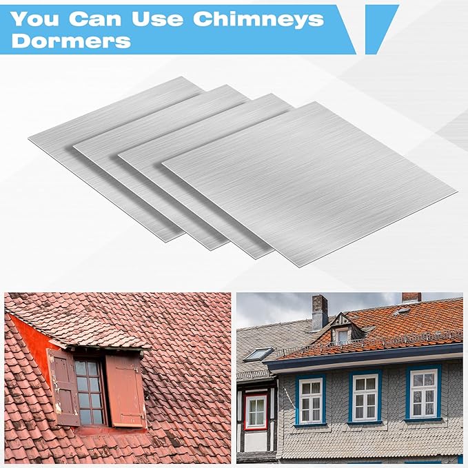 Therwen 10 Pcs 12 x 12 Inch Flashing Aluminum Sheet Roof Flashing Metal Roof for Shed Weatherproofing Areas Around Chimneys or Skylights (Silver)