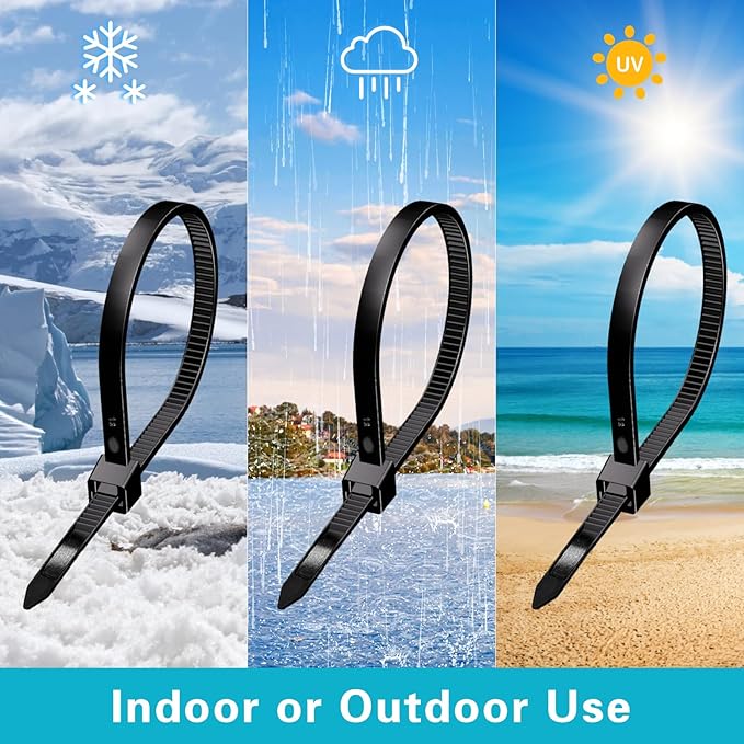 Zip Ties 8 inch Heavy Duty Zip Ties with 120 Pounds Tensile Strength, Black Cable Ties for Multi-Purpose Use, Self-Locking UV Resistant Nylon, 100 Pcs