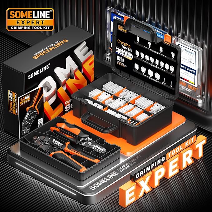 SOMELINE Standard .093" (2.36mm) Connector Crimping Tool Kit, 5.03mm Pitch Pin & Socket Housing (2-15 Pin), 20-14 AWG Terminals, Compatible with Molex .093 for Vintage Arcade, Pinball & PSU Repair