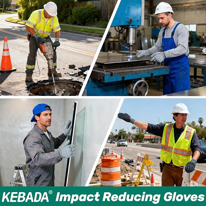 Kebada Impact Protection Gloves, ANSI A2 Cut Resistant Work Gloves with Grip, Touchscreen, Sandy Nitrile Coated