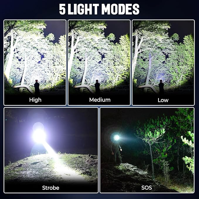 LED Rechargeable Headlamp, 99,000 Lumens Head Lamps (Include Βattery) Super Bright Long Distance Headlamps with 5 Mode Waterproof, 90° Adjustable Head Lights for Forehead Adults Outdoor Camping
