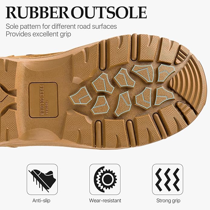 FREE SOLDIER Men's Work Tactical Boots 8 Inches Lightweight Combat Boots Durable Suede Leather Military Boot Desert Boot