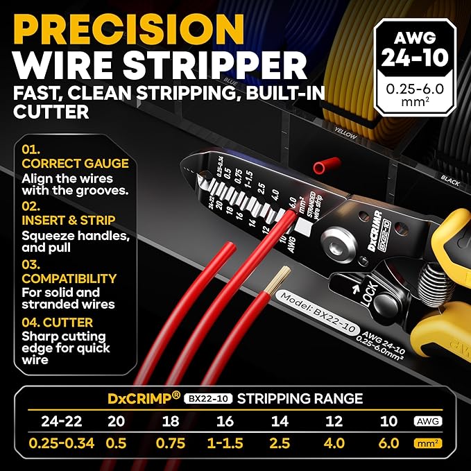 DTP Connector Crimping Tool Kit, 1/2/4/6 Pin 25A Waterproof Automotive Electrical Connectors, Size 12 Stamped Contacts (14-10 AWG), Ratcheting Crimper & Removal Tool, Compatible Deutsch DTP