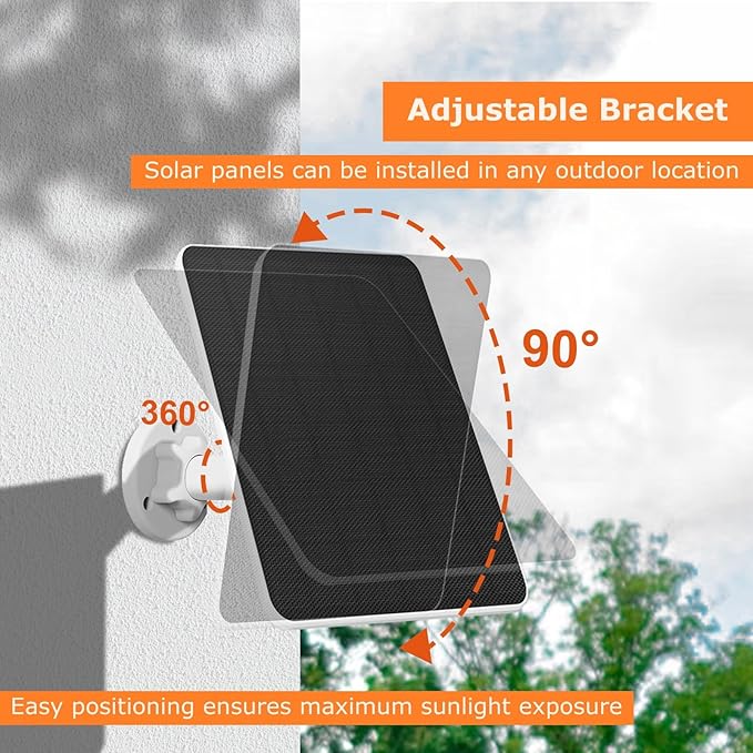 Solar Panel for Security Camera, 6W Solar Panel Micro USB & USB-C for Outdoor Rechargeable Battery Camera, Doorbell, Light, Solar Panels with IP65 9.8ft Cable, Adjustable Bracket (2 Pack)