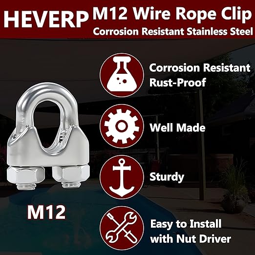4PCS 1/2 Inches M12 Stainless Steel Wire Rope Cable Clip Clamp