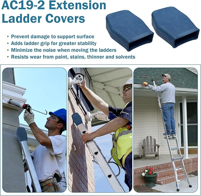 2 Pack AC19-2 Extension Ladder Covers Fit for Werner Extension Ladders, Ladder Pads Fit All Werner Ladders Except 500, D500, D7136-2, D7140-2 & MT, Ladder Stabilizer Bumpers Rubber End Caps Mitts