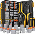 DT Series Connector Crimping Tool Kit, 2-12 Pin Waterproof Connectors, Size 16 Stamped Contacts (22-14 AWG), Ratcheting Crimper Stripper & Removal Tools for Auto, Compatible with Deutsch DT