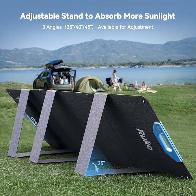 Ruko RK100 100W Portable and Foldable Solar Panel, IP67 Waterproof Power Backup, Solar Panel Charger for Power Station with Charging Expansion Box, Adjustable Kickstand for Camping/RVs