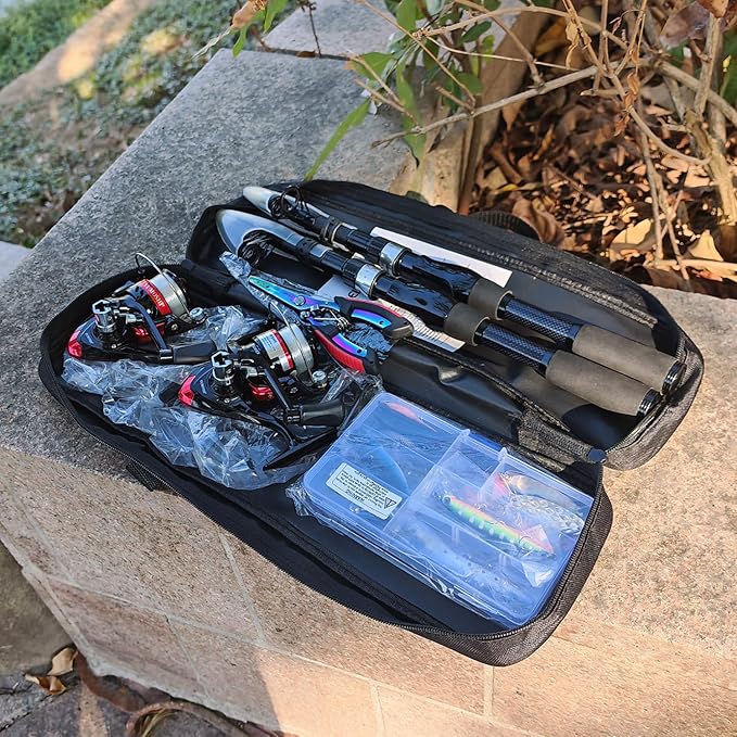 Telescopic Fishing Pole Combo, 2PCS 6.89ft Carbon Fiber Fishing Rods Spinning Reels Set，Full Kit with Fishing Pliers Lures and Carrier Bag for Travel Saltwater Freshwater