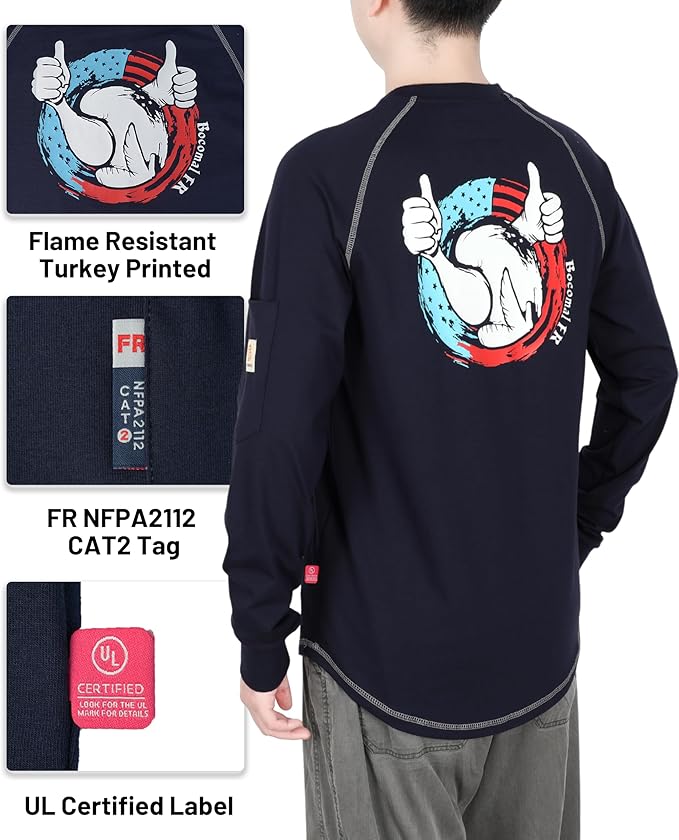 BOCOMAL FR Shirts Heather Series 6oz Flame Resistant T Shirt NFPA2112 CAT2 Fire Retardant Crew Work Shirt