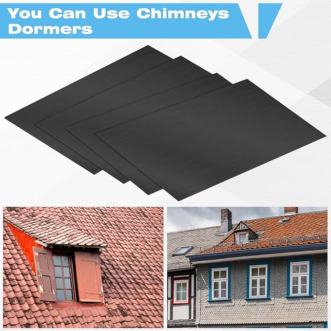 Therwen 20 Pcs 5 x 7 Inch Flashing Aluminum Sheet Roof Flashing Metal Roof for Shed Weatherproofing Areas Around Chimneys or Skylights (Black)
