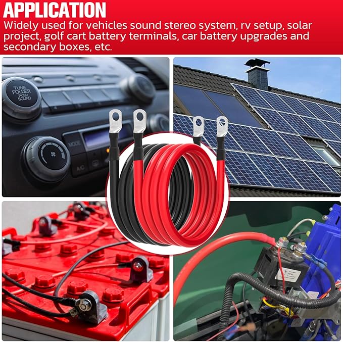 2 AWG Battery Cable 2AWG Gauge Battery Inverter Cables for Automotive Solar Marine Boat RV Car Motorcycle (2 AWG, 7FT, 3/8")