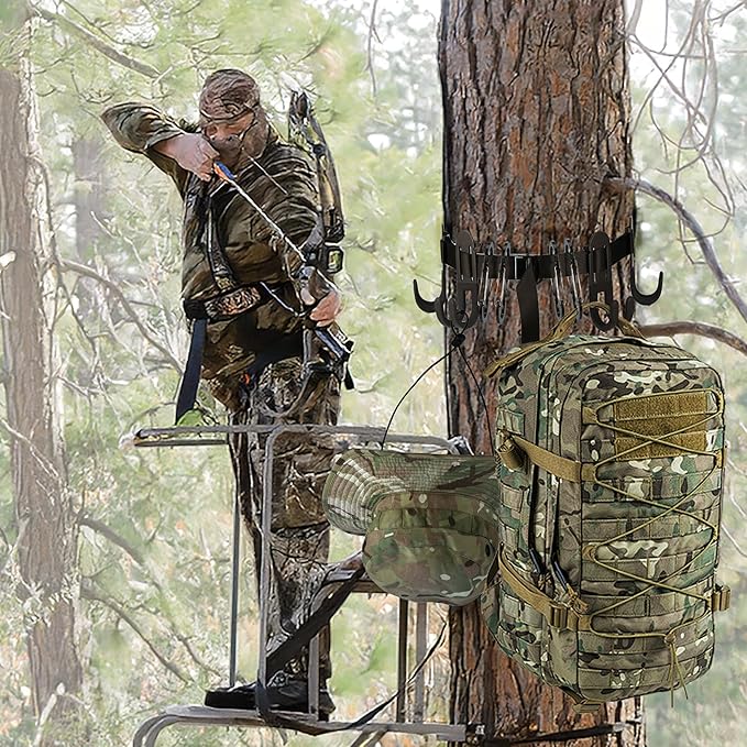 Tree Stand Harness Strap, Treestand Gear Hanger Starp with Multiple Carabiner Hooks for Hunting