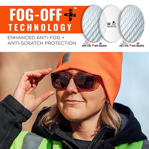 Ergodyne Skullerz SIXTEN Safety Glasses with Side Shields, Anti Fog + Anti Scratch, ANSI z87.1 with Protective Microfiber Eyewear Cleaning & Storage Bag