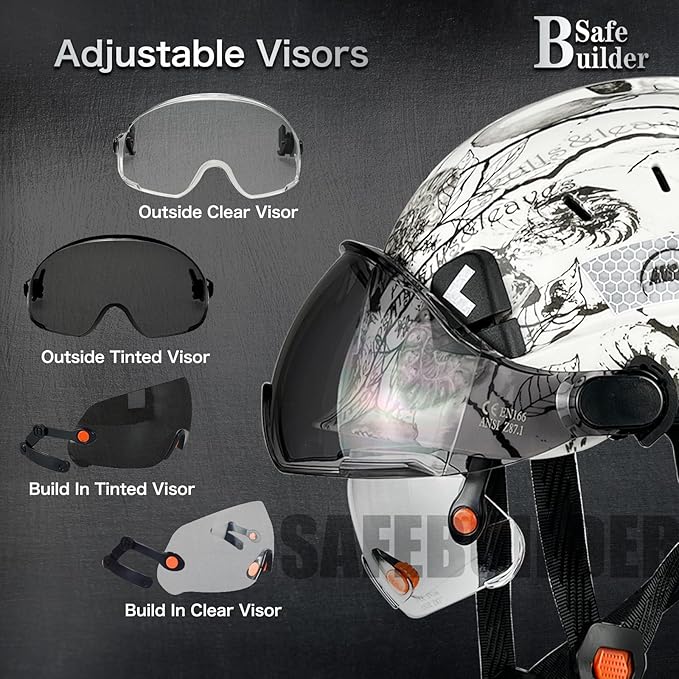 Construction Safety Helmet with Build-in Visor ABS Hard Hat with Visor Adjustable Ventilation Hardhats Work Head Protection ANSI/ISEA Z89.1
