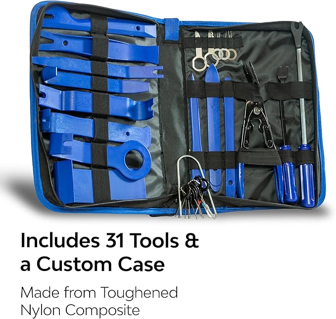 Dynamat Trim Panel Removal Tool Kit – Easily Remove Interior & Exterior Trims, Moldings, Door Panels, & Dashboards – Makes Installation Easy – 31 Piece Tool Set & Custom Zippered Case – Made in USA