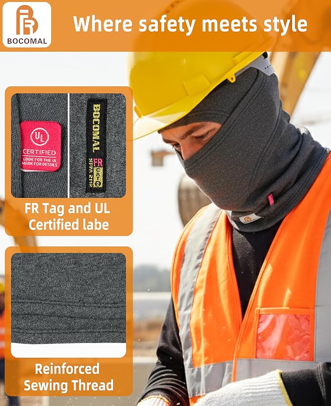 BOCOMAL FR Flame Resistant Balaclava Face Mask Arc Rated NFPA2112 CAT2 Helmet Liner Covering Hood for Welding