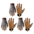 HANDLANDY Leather Work Gloves Mens & Women, Utility Safety Mechanic Working Gloves Touch Screen, Flexible Breathable Yard Work Gloves (X-Large, Brown-Cowhide Palm, Pack of 3)