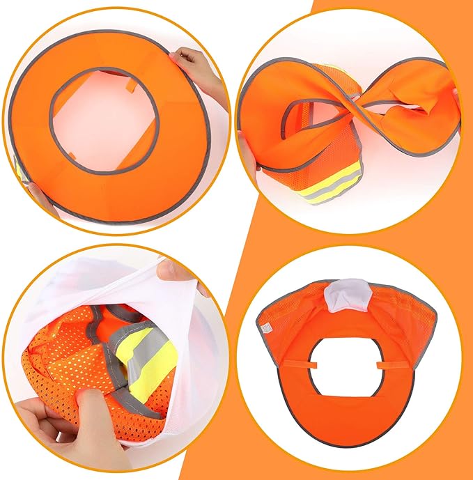SATINIOR 2 Pcs Sun Hard Hat Neck Protection High Visibility Full Brim Mesh Sun Protection and Neck Gaiter Bandana Face Scarf for Construction Helmet Hard Hat Accessories, Reflective(Orange)
