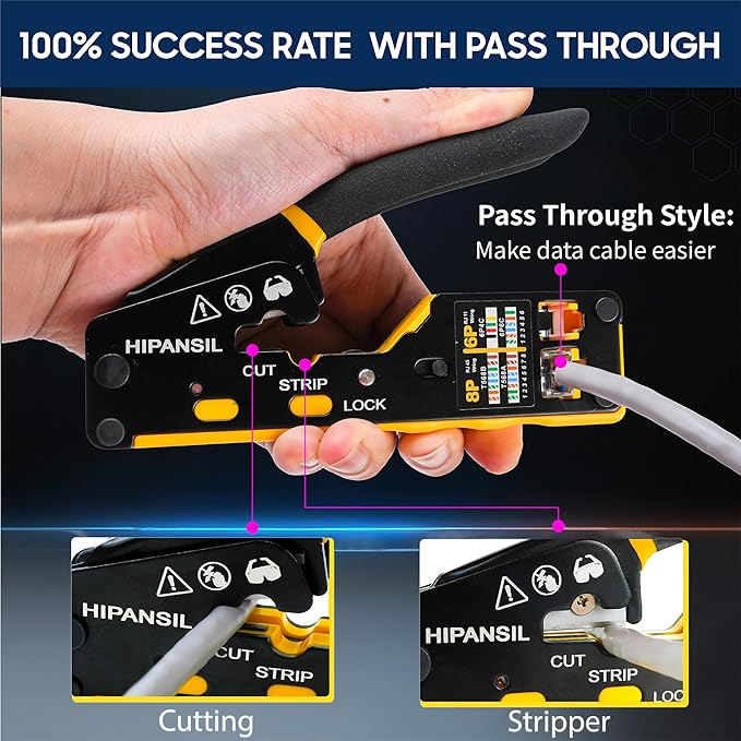 RJ45 Crimp Tool, Ethernet Crimper Tool Kit With CARRYING CASE, All-In-One Pass Through Network Cable Tool For Cutting, Stripping, Crimping Cat5 Cat6 RJ45 RJ11 RJ12 – Ideal For Home DIY, IT Technicians