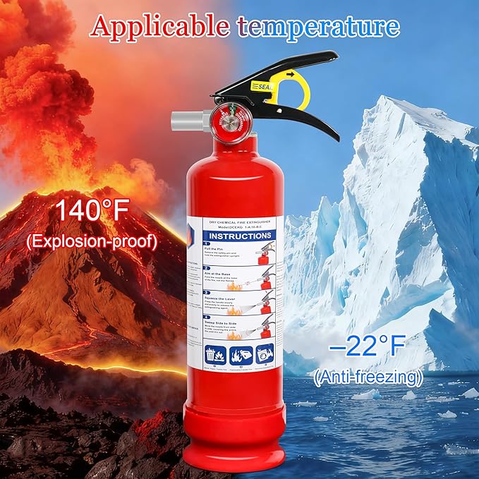1 Pack ABC Dry Chemical Fire Extinguisher with Mount, 2.5 lb 1A:10B:C Rating for Home, Vehicle, Boat, Quick Release Handle, Compact & Portable Dry Powder Extinguishers