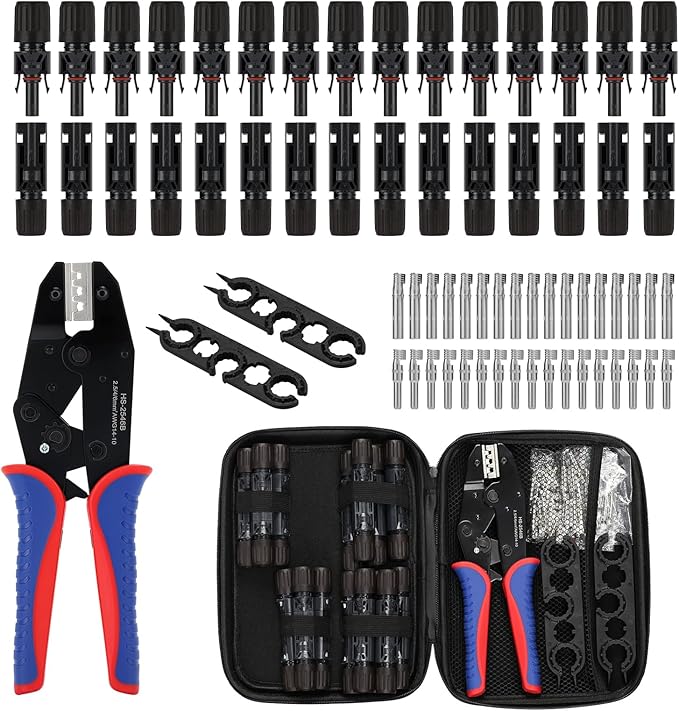 Measureman Solar Crimping Tool Kit, 16 Pieces with Crimper, 13 Pairs Connectors, 2 Pairs Spanner Wrench