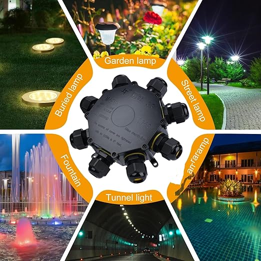 IP68 Waterproof Junction Box Outdoor,8-Way Electrical Cable Big Box Outdoor with 8Way M25 Gland Wire Connector Extension Electrical Cable Project Protector for Diameter Cable Ø4-14mm Black