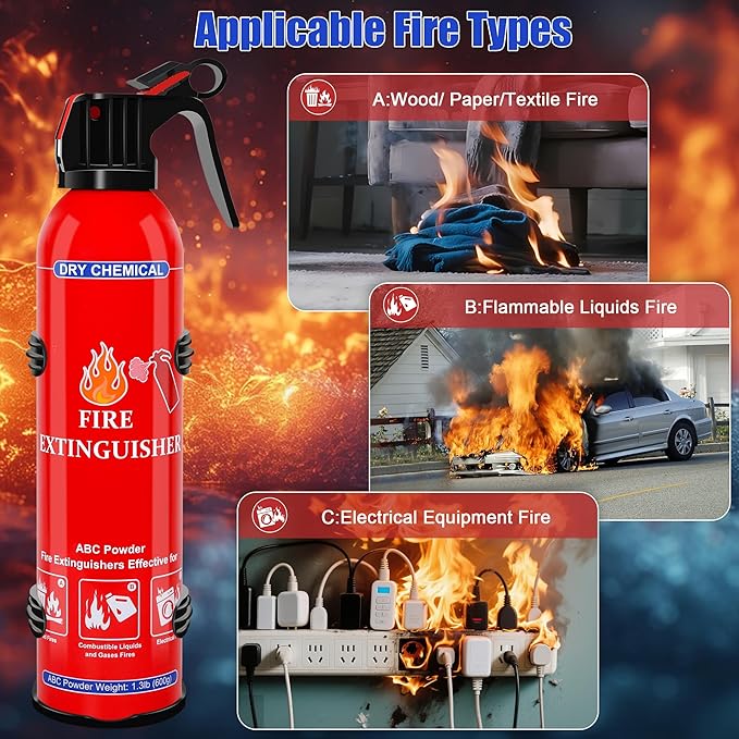 6 Pack ABC Dry Chemical Fire Extinguishers, Portable Dry Powder Fast-Acting Fire Extinguisher with Mount, Suitable for Home, Car, Boat, Truck, Electrical, Grease Fires
