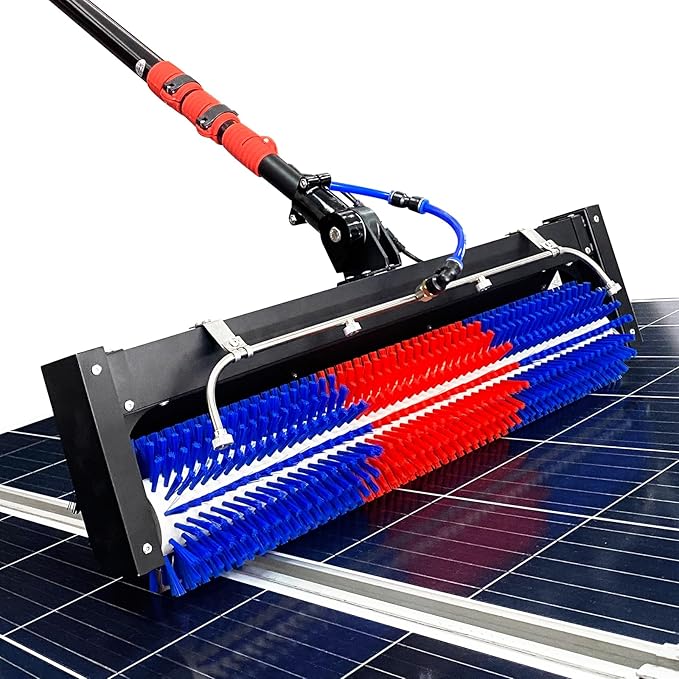 Solar Panel Cleaning Roller Brush, 11FT Adjustable Window Cleaning Brush and Pole, Automatic Solar Panel Brush, Rotating Cleaning Brush, Wash Brush with Lithium Battery and Power Converter