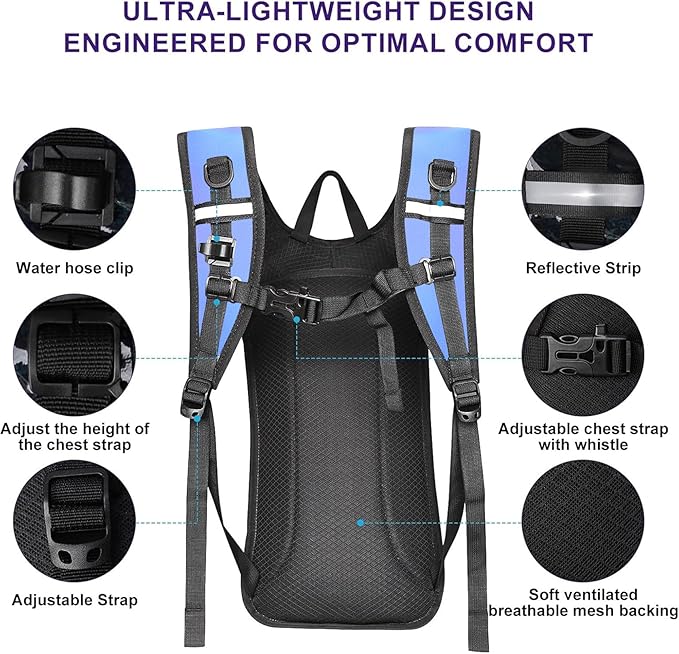 Hydration Backpack,Water Backpack with 2L Water Bladder,Festival Essential-Rave Hydration Pack,Lightweight Insulation Hydropack for Outdoor,Hiking,Running,Biking,Music Festival for Men Women