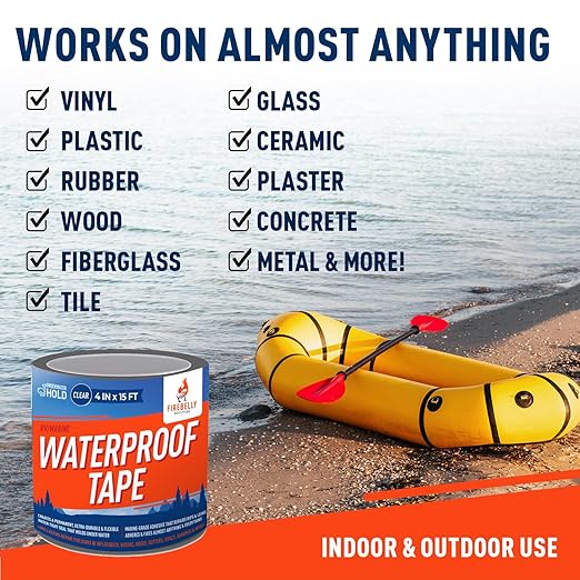 Firebelly Outfitters Heavy Duty Waterproof Tape for Leaks – All-Weather Sealant for Outdoor & Indoor Repairs – Marine Grade, Weatherproof, Strong Adhesive for Pools, Roofs, Plumbing, and More (Clear)