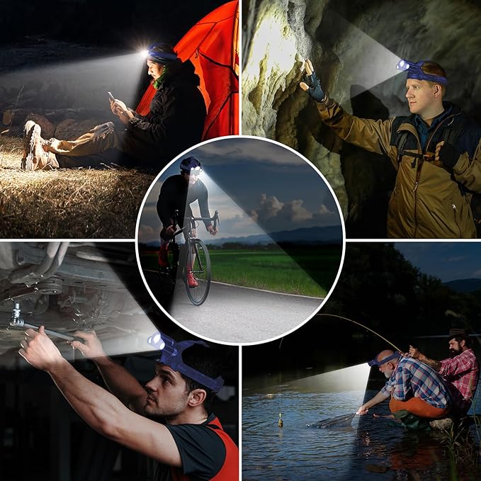 Blukar LED Headlamp, Super Bright Rechargeable Headlight Flashlight - 3 Lights 5 Modes,Zoomable,Spotlight&Floodlight Combination, IPX6 Waterproof, 20+Hrs Runtime for Running,Hiking-Blue