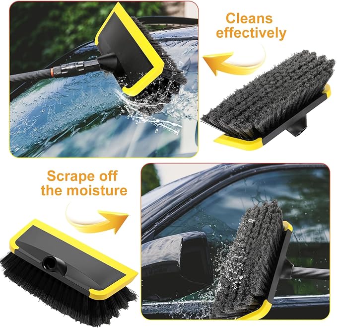 2 Pcs 10 Inch Solar Panel Soft Brush Cleaner Head, Bristles Scrub Brush with Rubber Protective Pads Prevent Scratches, for Solar Panels, Cars, RV, Trucks, Boats, Facades of Houses(Gray Black)